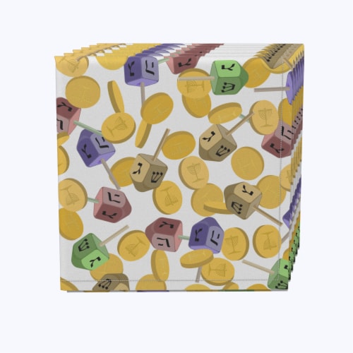 Napkin Set, 100% Polyester, Set of 4, 18x18 , Spin and Win Dreidel Fun Perspective: front