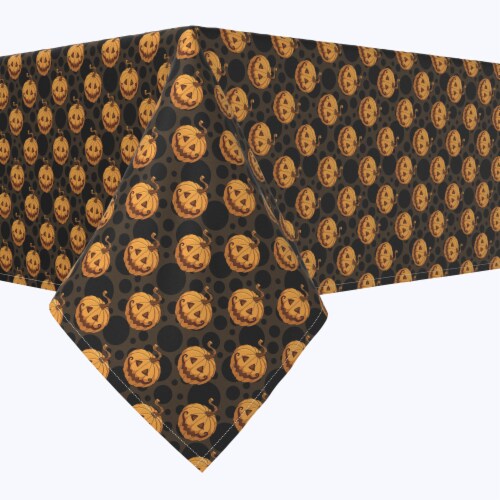 Square Tablecloth, 100% Polyester, 90x90", Spooky Pumpkin Smiles Perspective: front