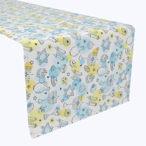 Table Runner, 100% Polyester, 12x72", Watercolor Hanukkah and Dots Perspective: front