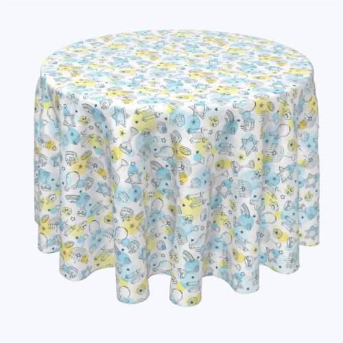 Round Tablecloth, 100% Polyester, 60" Round, Watercolor Hanukkah and Dots Perspective: front