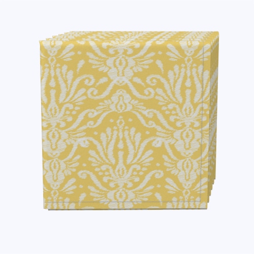Napkin Set, 100% Polyester, Set of 4, 18x18 , Yellow Keyhole Damask Perspective: front