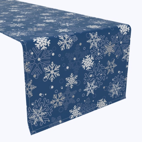 Table Runner, 100% Polyester, 12x72", Winter Blue Snowflakes Perspective: front