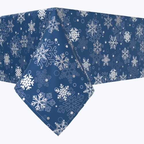 Rectangular Tablecloth, 100% Polyester, 60x104", Winter Blue Snowflakes Perspective: front