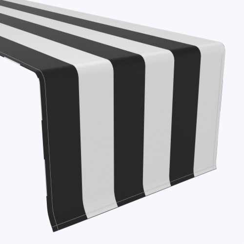 Table Runner, 100% Polyester, 12x72 , 3 Cabana Stripe, Black & White Perspective: front