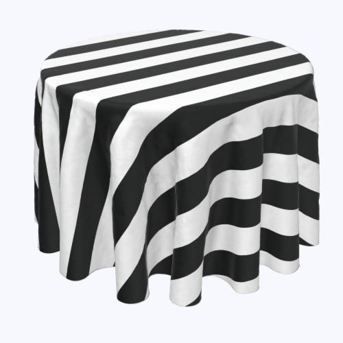 Round Tablecloth, 100% Polyester, 60" Round, 3" Cabana Stripe, Black & White Perspective: front