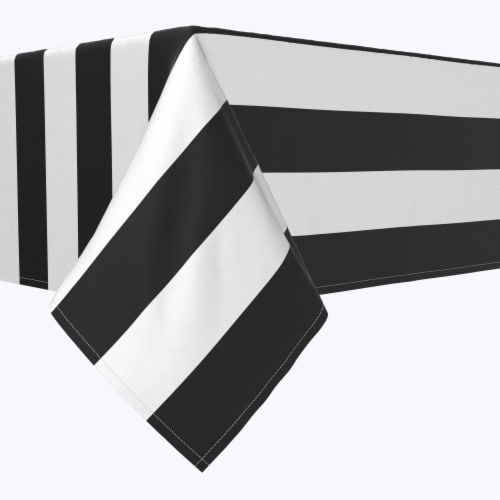 Rectangular Tablecloth, 100% Polyester, 60x84", 3" Cabana Stripe, Black & White Perspective: front