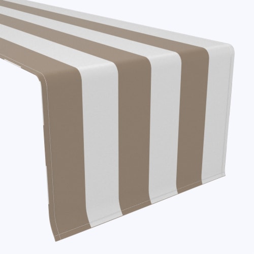 Table Runner, 100% Polyester, 14x108 , 3 Cabana Stripe, Khaki & White Perspective: front