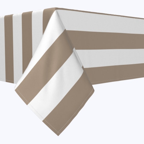 Rectangular Tablecloth, 100% Polyester, 60x104", 3" Cabana Stripe, Khaki & White Perspective: front