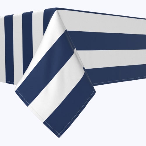 Rectangular Tablecloth, 100% Polyester, 60x120", 3" Cabana Stripe, Navy & White Perspective: front