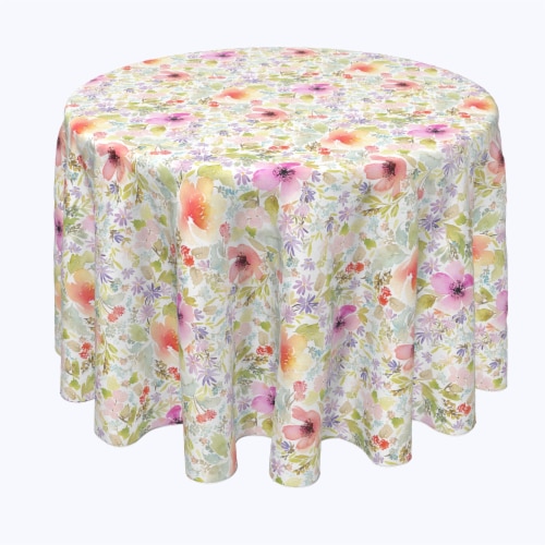 Round Tablecloth, 100% Polyester, 60" Round, Botanical Garden Dogwood Perspective: front