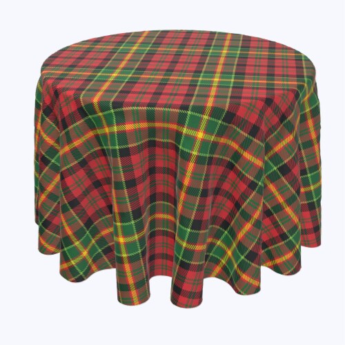 Round Tablecloth, 100% Polyester, 96" Round, Christmas Plaid Perspective: front