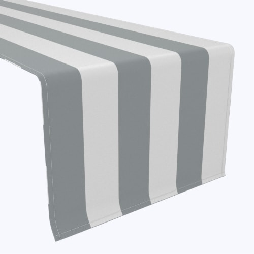 Table Runner, 100% Polyester, 14x108", 3" Cabana Stripe, Gray & White Perspective: front