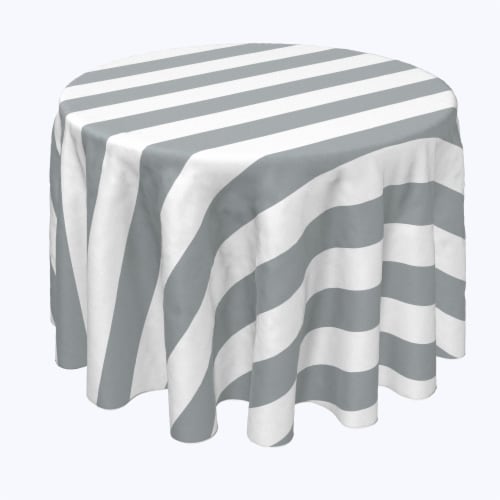 Round Tablecloth, 100% Polyester, 60" Round, 3" Cabana Stripe, Gray & White Perspective: front