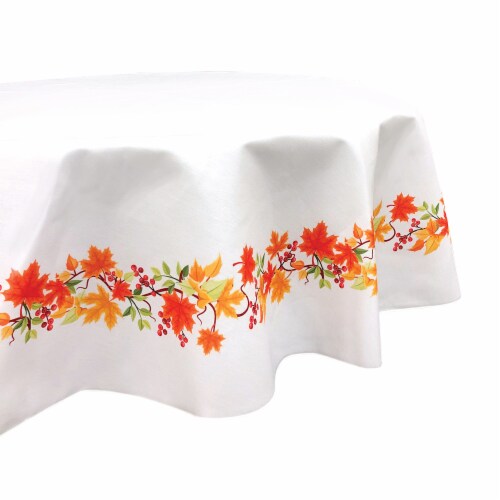 Round Tablecloth, 100% Polyester, 60" Round, Autumn Leaves Border Perspective: front