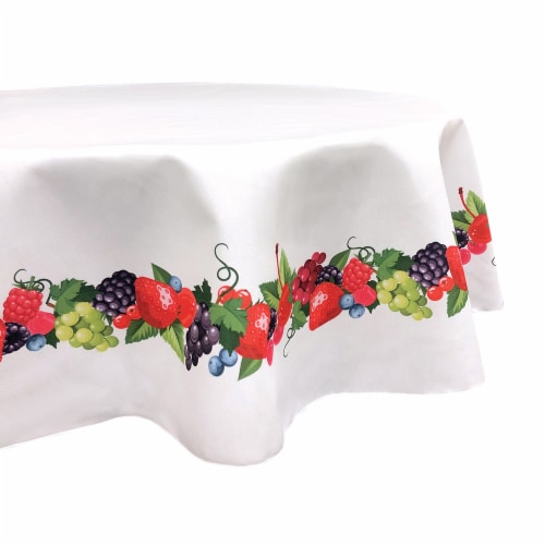 Round Tablecloth, 100% Polyester, 60" Round, Bountiful Berries Garland Perspective: front