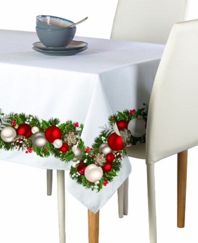 Square Tablecloth, 100% Polyester, 60x60", Christmas Garland Border Perspective: front