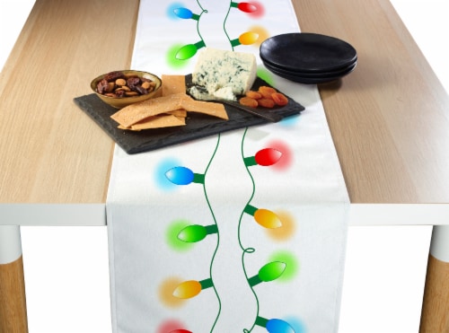 Table Runner, 100% Polyester, 12x72 , Christmas Lights Garland Perspective: front