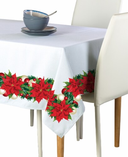 Square Tablecloth, 100% Polyester, 54x54", Christmas Poinsettia Garland Perspective: front