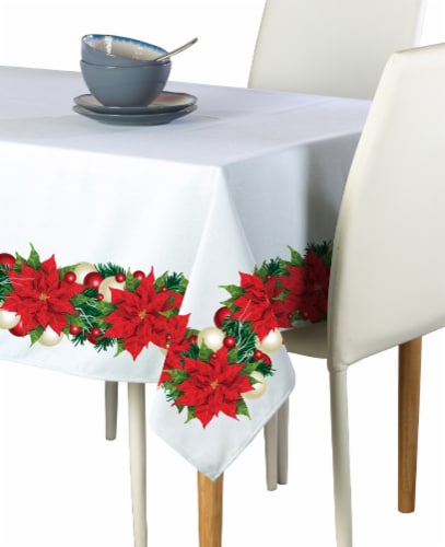 Rectangular Tablecloth, 100% Polyester, 60x104", Christmas Poinsettia Garland Perspective: front