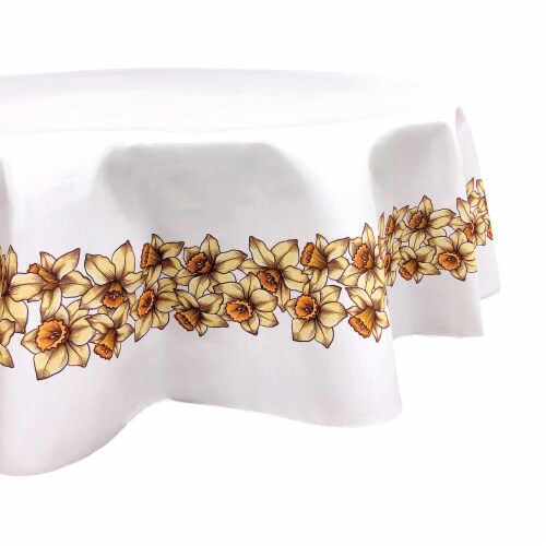 Round Tablecloth, 100% Polyester, 60" Round, Daffodil Garland Perspective: front