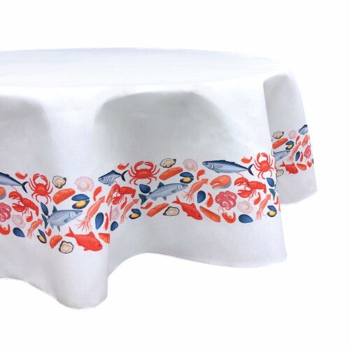 Round Tablecloth, 100% Polyester, 90" Round, Fresh Seafood Garland Perspective: front