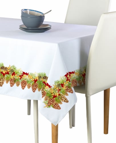 Rectangular Tablecloth, 100% Polyester, 60x84", Hanging Pinecones Garland Perspective: front