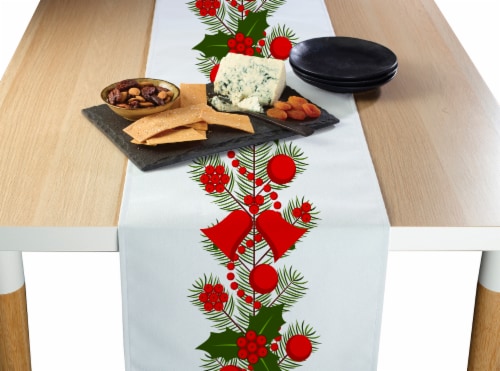 Table Runner, 100% Polyester, 14x108", Holly and Bells Garland Perspective: front