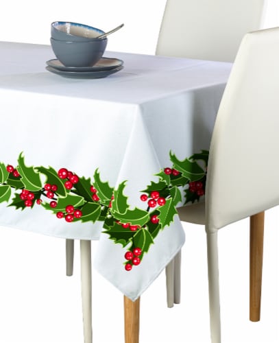 Rectangular Tablecloth, 100% Polyester, 60x84", Holly Garland Perspective: front