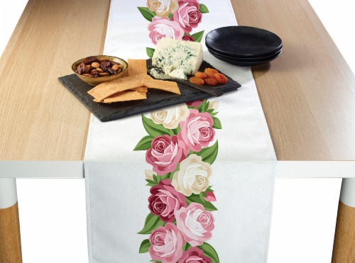 Table Runner, 100% Polyester, 12x72", Peonies Garland Perspective: front