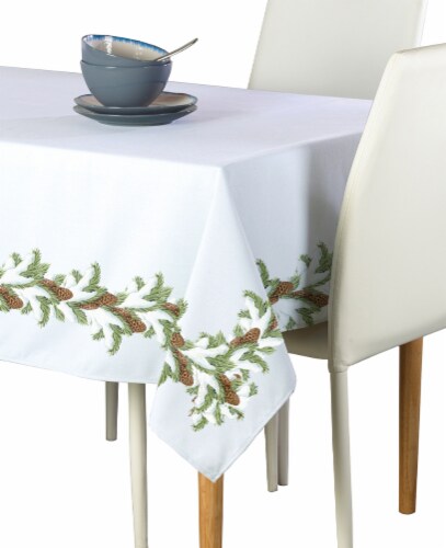 Square Tablecloth, 100% Polyester, 70x70", Pinecone Snow Garland, 70 x ...