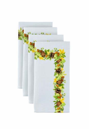 Napkin Set, 100% Polyester, Set of 4, 18x18 , Pinecones Leaves Garland Perspective: front