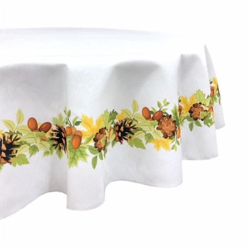 Round Tablecloth, 100% Polyester, 60" Round, Pinecones Leaves Garland Perspective: front