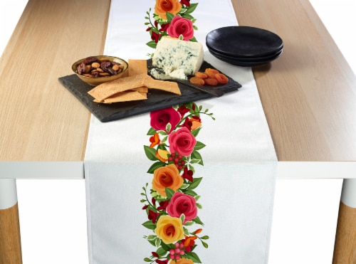 Table Runner, 100% Polyester, 12x72 , Red and Yellow Roses Garland Perspective: front