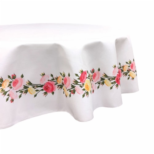Round Tablecloth, 100% Polyester, 60" Round, Roses in Bloom Garland Perspective: front