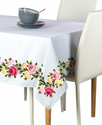 Rectangular Tablecloth, 100% Polyester, 60x104", Roses in Bloom Garland Perspective: front