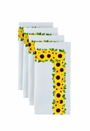 Napkin Set, 100% Polyester, Set of 4, 18x18 , Sunflower Garland Perspective: front
