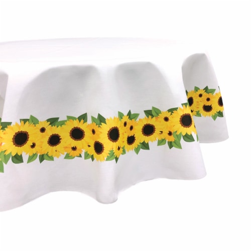 Round Tablecloth, 100% Polyester, 60" Round, Sunflower Garland Perspective: front