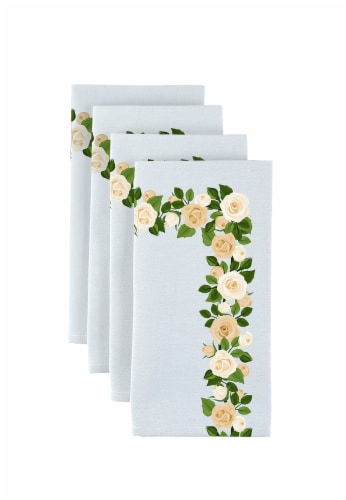 Napkin Set, 100% Polyester, Set of 4, 18x18 , Wedding White Roses Garland Perspective: front