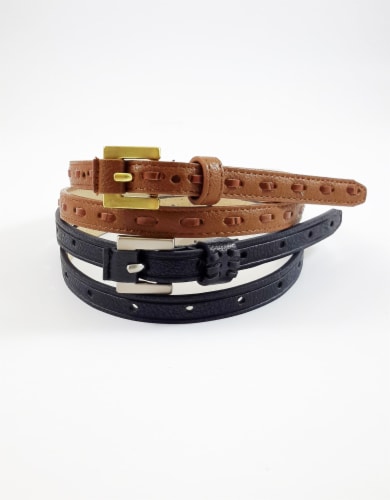 Fashion Focus Women's Faux Leather Belt 2 Pack - Black/Tan Perspective: front