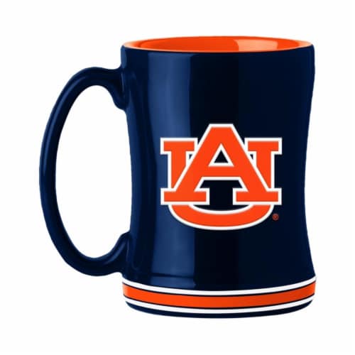 Logo Brands 629308969 14 oz Sculpted Relief Team Color Auburn Tigers Coffee Mug Perspective: front