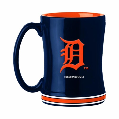 Logo 629314173 14 oz Detroit Tigers Coffee Mug with Sculpted Relief Team Color Perspective: front
