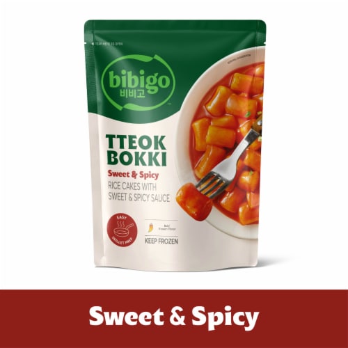 Bibigo Frozen Tteokbokki Rice Cakes with Sweet & Spicy Sauce Perspective: front