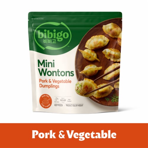 Bibigo Mini Wontons Pork & Vegetable Dumplings Perspective: front