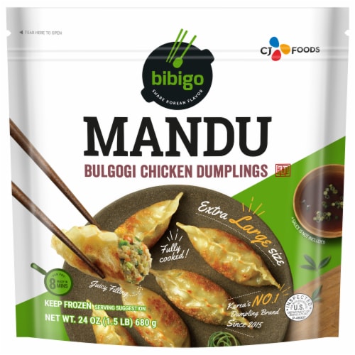 Bibigo Mandu Bulgogi Chicken Dumplings Perspective: front