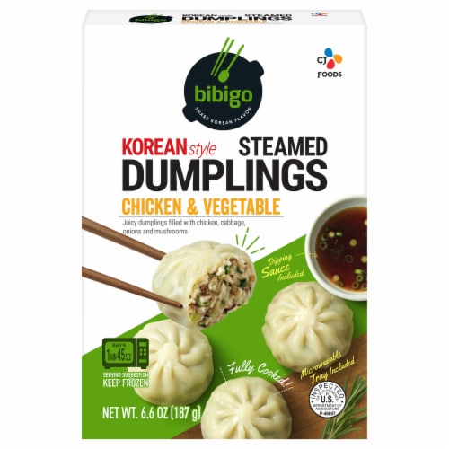 Bibigo Korean Style Chicken & Vegetable Steamed Dumplings Perspective: front