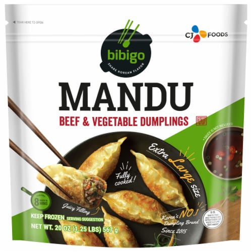 Bibigo Mandu Beef & Vegetable Dumplings Perspective: front
