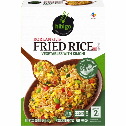 Bibigo Korean Style Fried Rice Vegetables with Kimchi Perspective: front