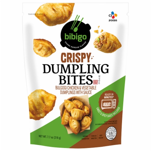 Bibigo Frozen Bulgogi Chicken & Vegetable Crispy Dumpling Bites Perspective: front