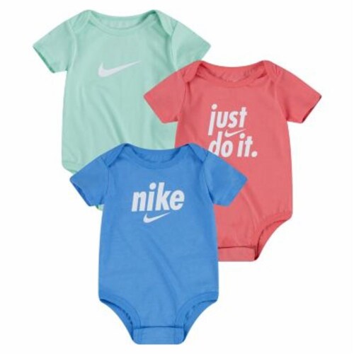 Nike Size 6M 3 Pack Logos Bodysuits In Red Green Blue 6 Months