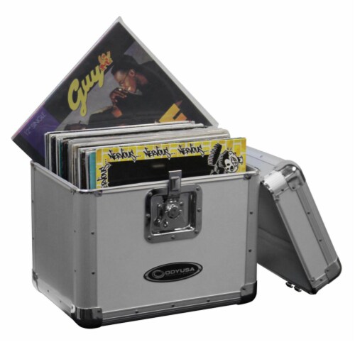 Odyssey KROM Series Record Utility Case for 70 12  Vinyl Records & LPs, Silver Perspective: front
